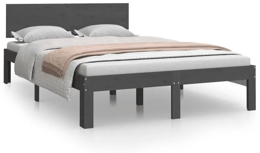 810467 vidaXL Cadru de pat mic dublu, gri, 120x190 cm, lemn masiv