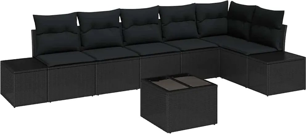 vidaXL Set de canapele pentru grădină cu pernă 7 pcs Negru poliratan