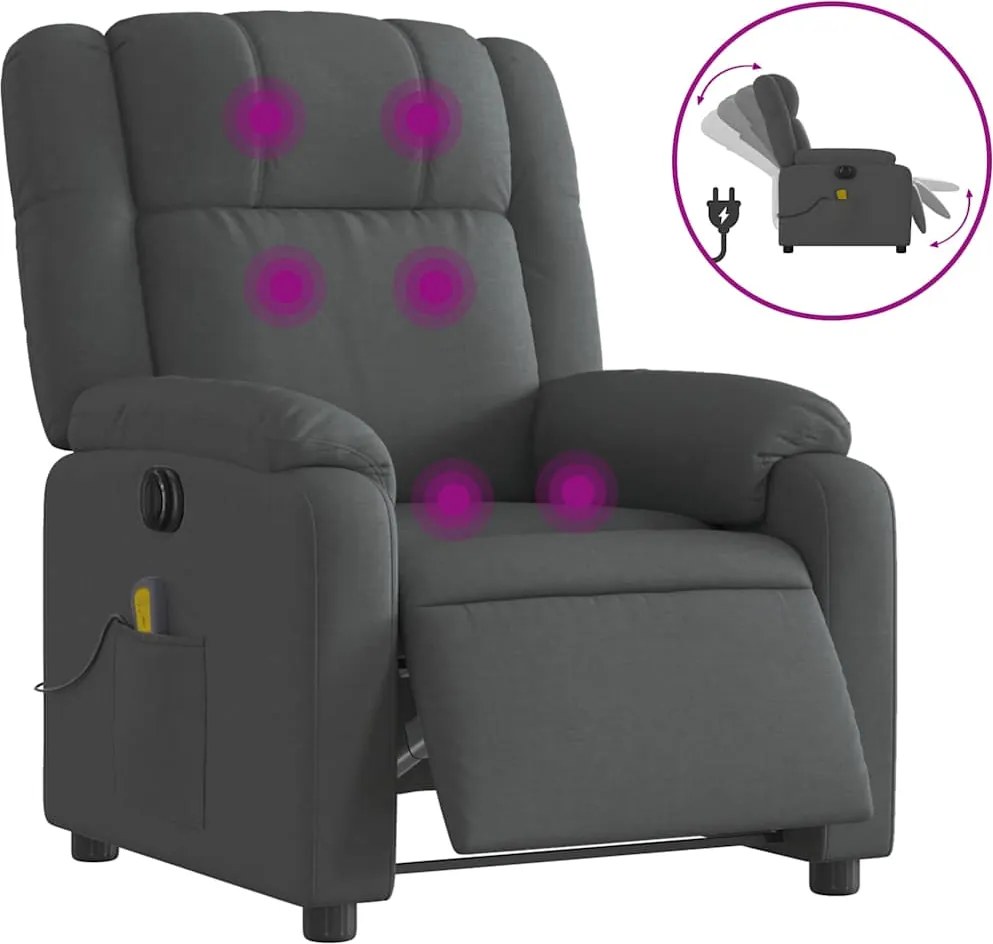 vidaXL Fotoliu electric de masaj rabatabil, gri închis, textil