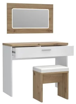 Set Masa Toaleta Olinda, Alb Si Stejar Artisan Si Alb Lucios, 100.5 Cm