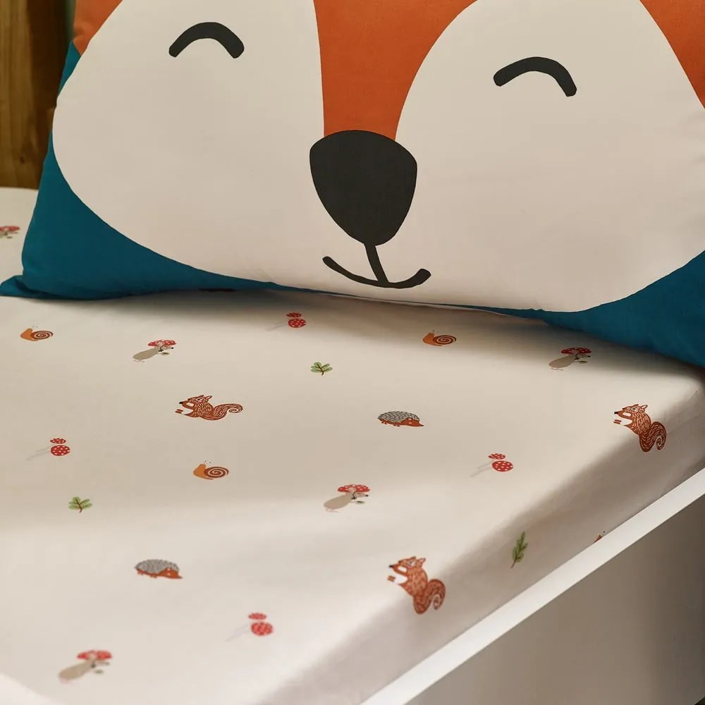 Cearceaf pentru copii bej pentru pat de o persoană cu elastic 90x190 cm Fox and Woodland Friends – Catherine Lansfield