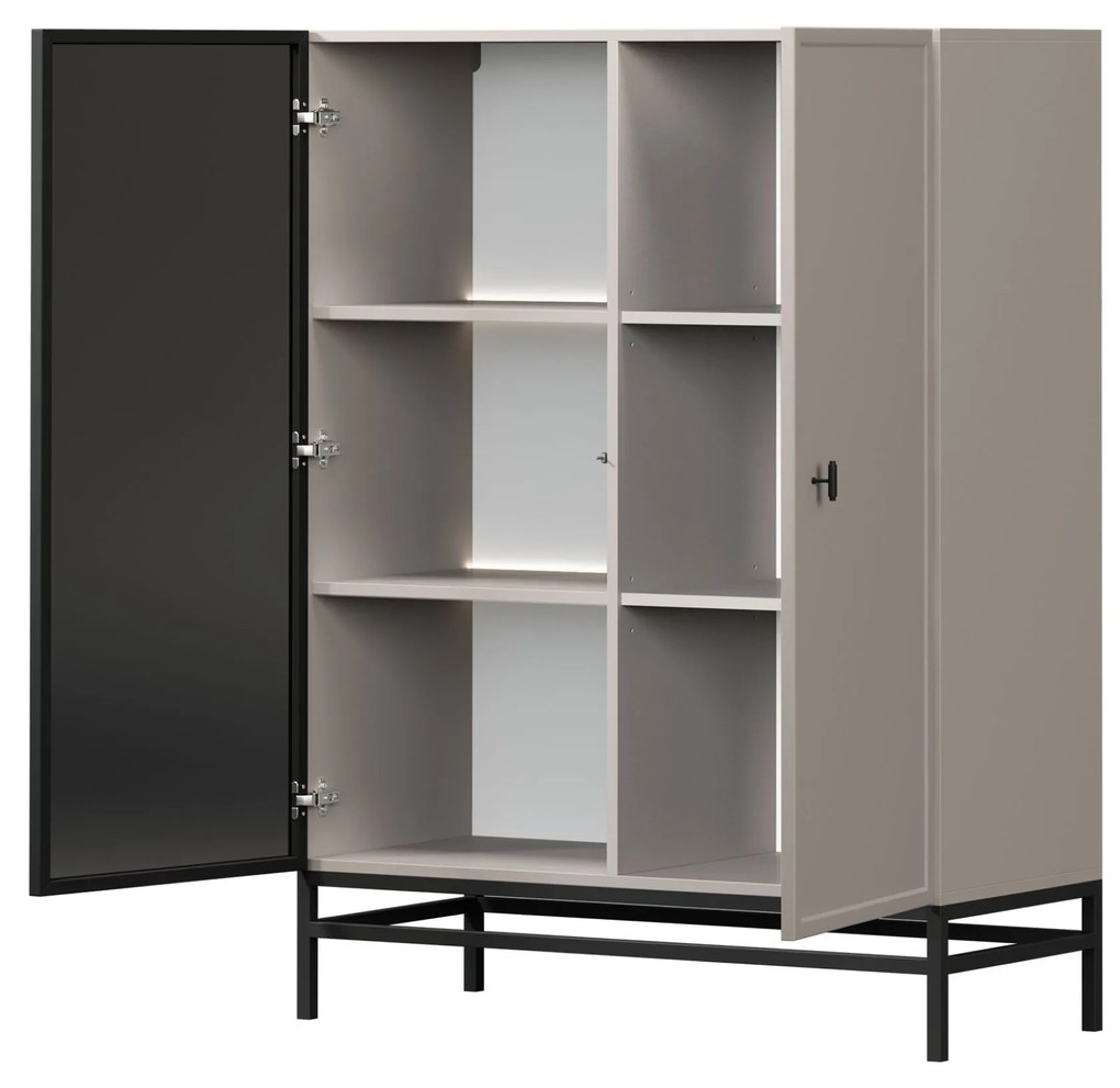 Vitrină pentru living Lorini 100 cm - cașmir / mâner negru T-bar / cadru