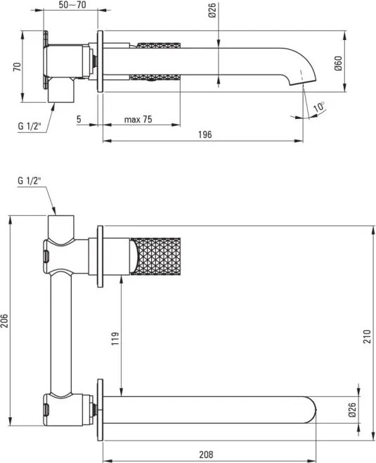 🚰 Baterie încastrată pentru chiuvetă SILIA HEXA – Finisaj oțel șlefuit – Cod BHS_F54L