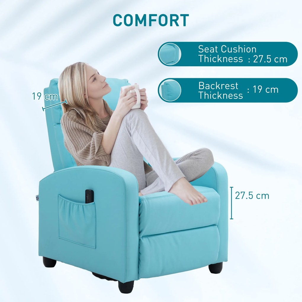 HOMCOM Fotoliu de Masaj cu 8 Moduri și 5 Intensități, Suport pentru Picioare și Telecomandă, 68x88x98 cm, Albastru | Aosom Romania