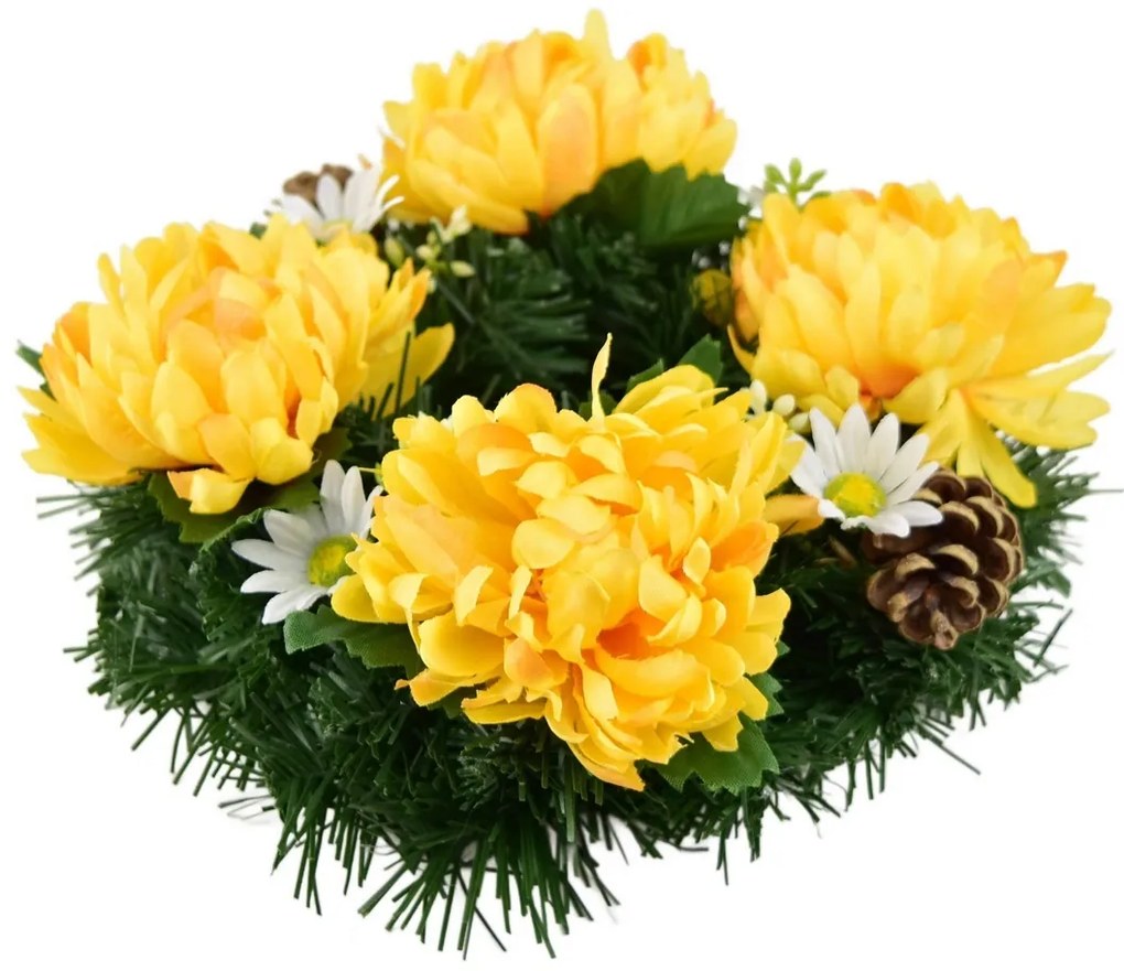 Coroană funerară Crizanteme galbene, 20 cm