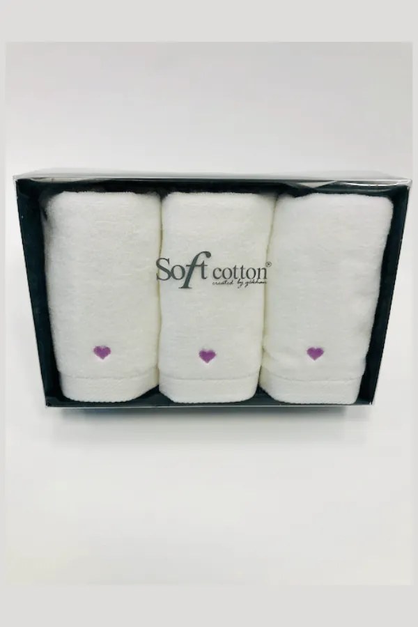 Set cadou de prosoape mici MICRO LOVE, 3 buc Alb - inimioare lila / Lila Hearts