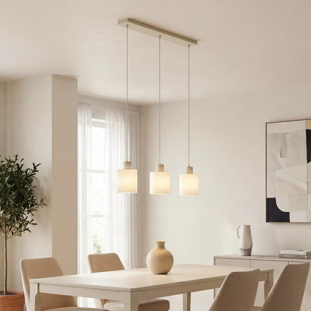 Lampă suspendată scandinavă bej cu sticlă albă 3 lumini - Wisp