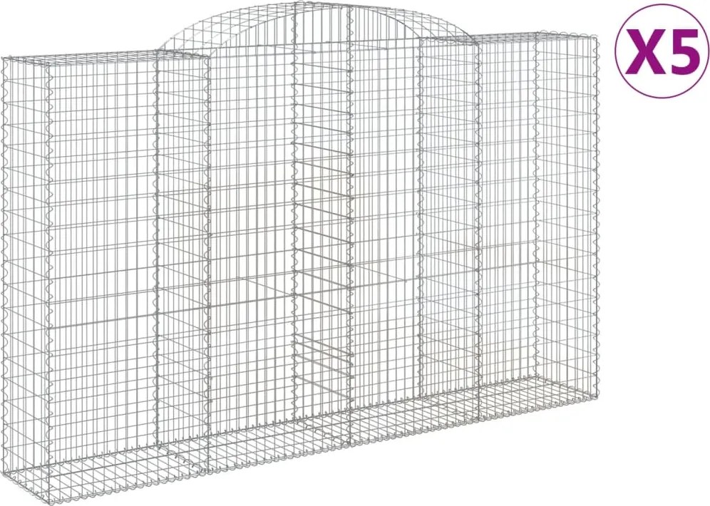 vidaXL Coșuri gabion arcuite 5 buc, 300x50x180/200 cm, fier galvanizat