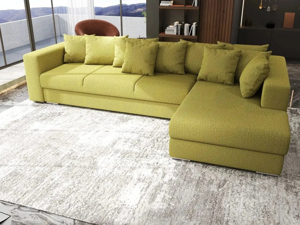 Colțar extensibil dumonde cu ladă de depozitare si sezut confortabil din spuma high-density, Gloria Enjoy Green II 320x183 cm
