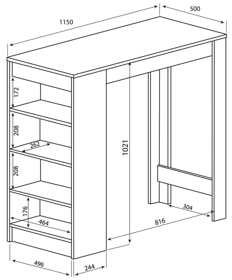 Masă de bar albă cu blat cu aspect de stejar 115x50 cm Aravis - TemaHome