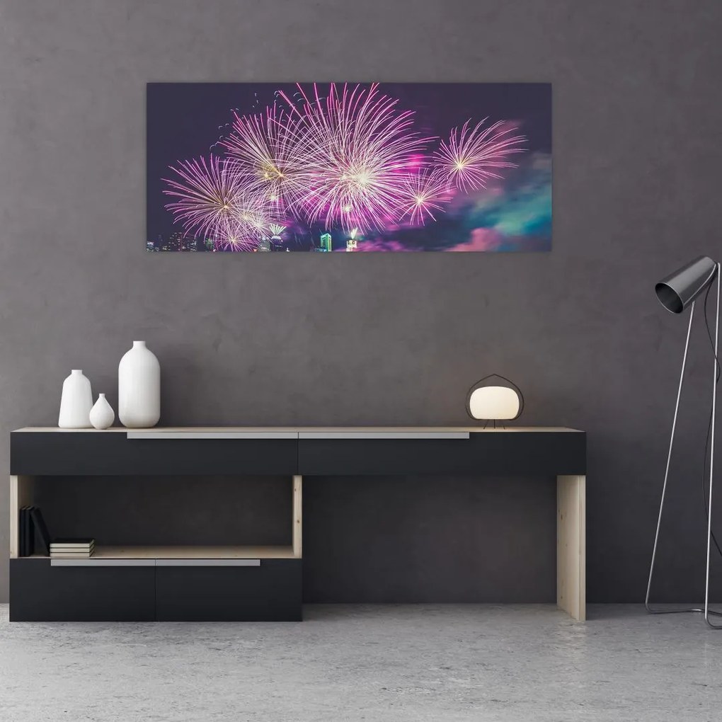 Tablou cuoraș nocturn cu artificii (120x50 cm), în 40 de alte dimensiuni noi