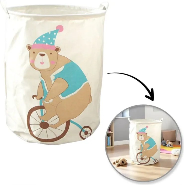 Cos pentru jucarii si rufe cu imprimeu CIRCUS BEAR 35x45 cm, crem