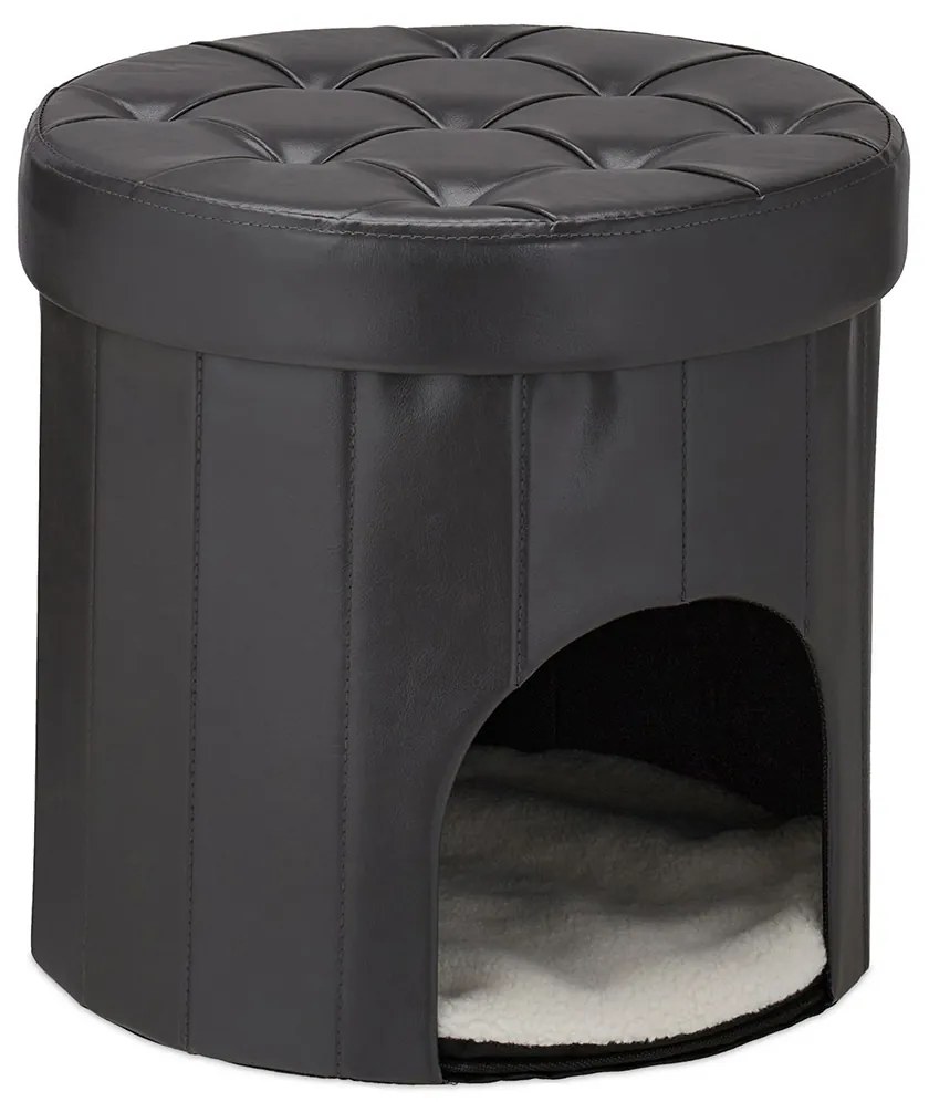 Taburet cu culcus pentru pisici/caini de talie mica piele ecologica design deosebit negru