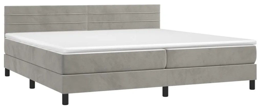 Pat box spring cu saltea, gri deschis, 200x200 cm, catifea Gri deschis, 200 x 200 cm, Benzi orizontale