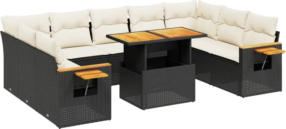 vidaXL Set canapele de grădină cu perne, 11 piese, negru, poliratan