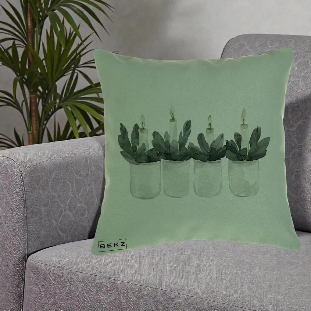 Perna Decorativa Lumanari Advent in Borcane, 40x40 cm, Verde, Husa Detasabila, Perna Inclusa, BEKZ®