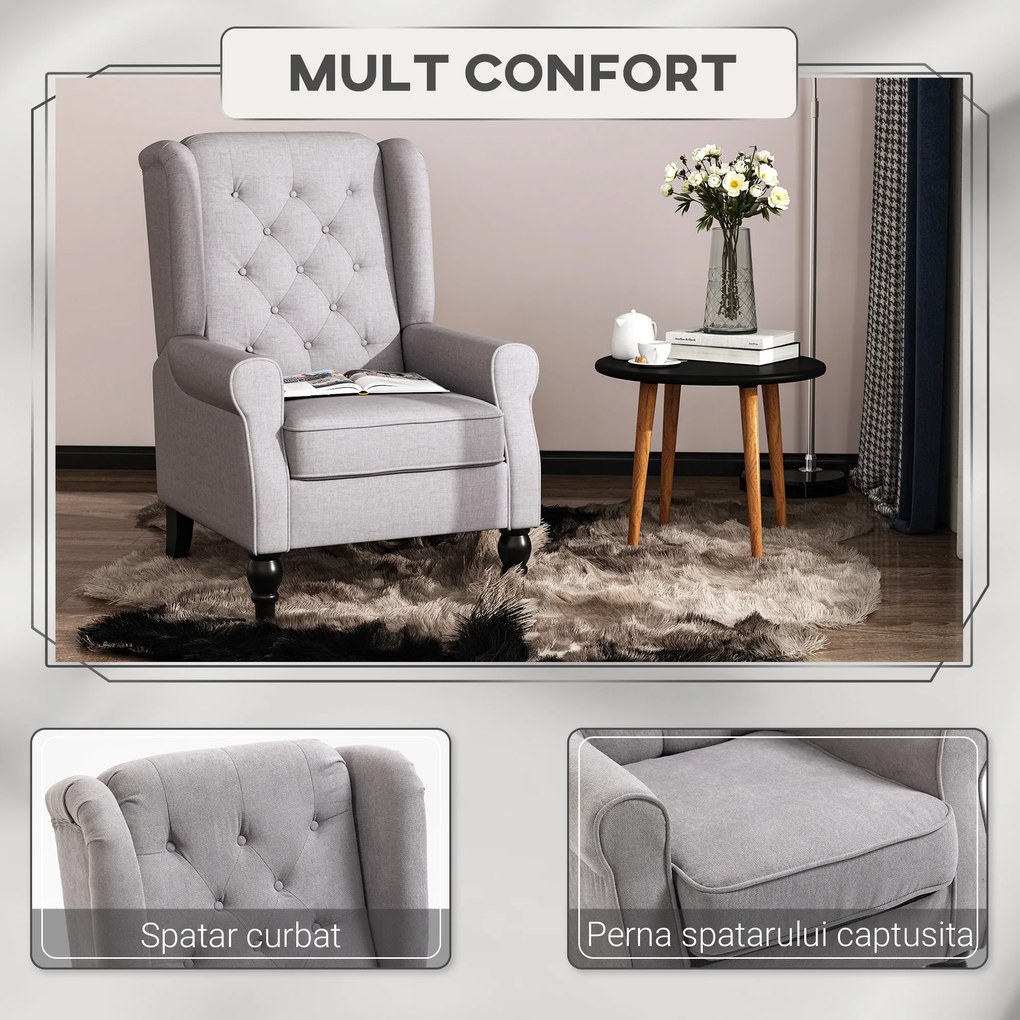 HOMCOM Fotoliu Chesterfield Gri, Confortabil, Comod și Spațiu Generos pentru Living, 74x86x102 cm | Aosom Romania