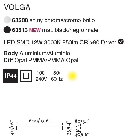 Aplica LED pentru oglinda baie moderna IP44 VOLGA 12W 63513
