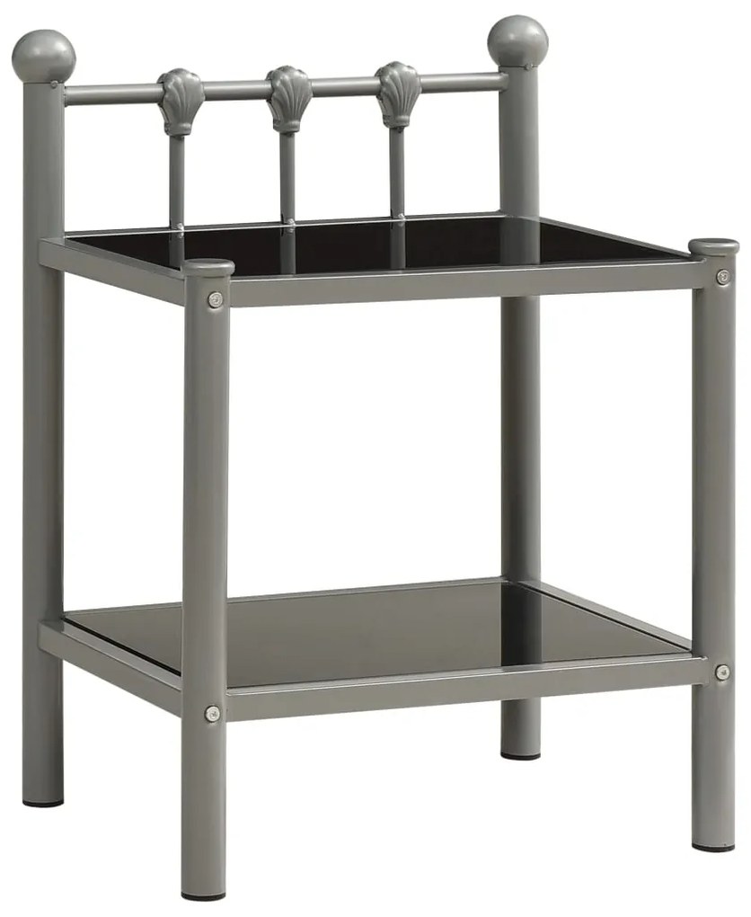 325077 vidaXL Noptiere, 2 buc., gri și negru, metal și sticlă