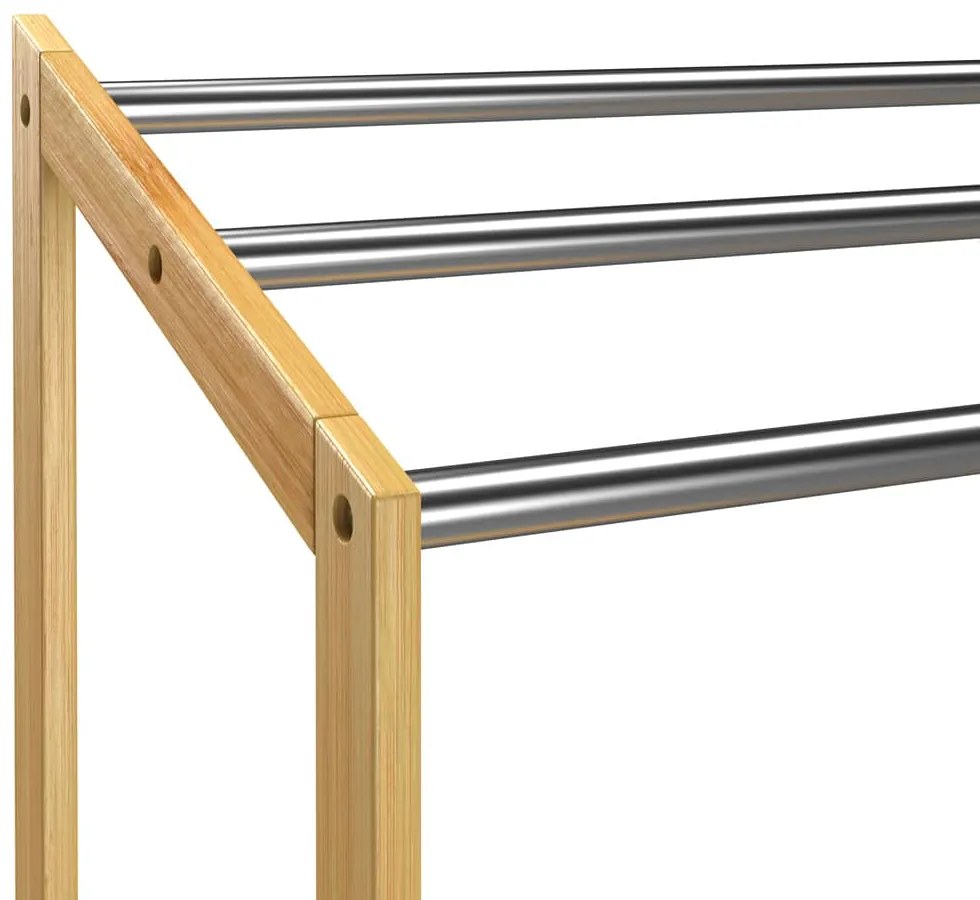 Suport pentru prosoape din bambus RUBBY cu bare metalice și raft, 51x31x85 cm, maro/argintiu Casaria