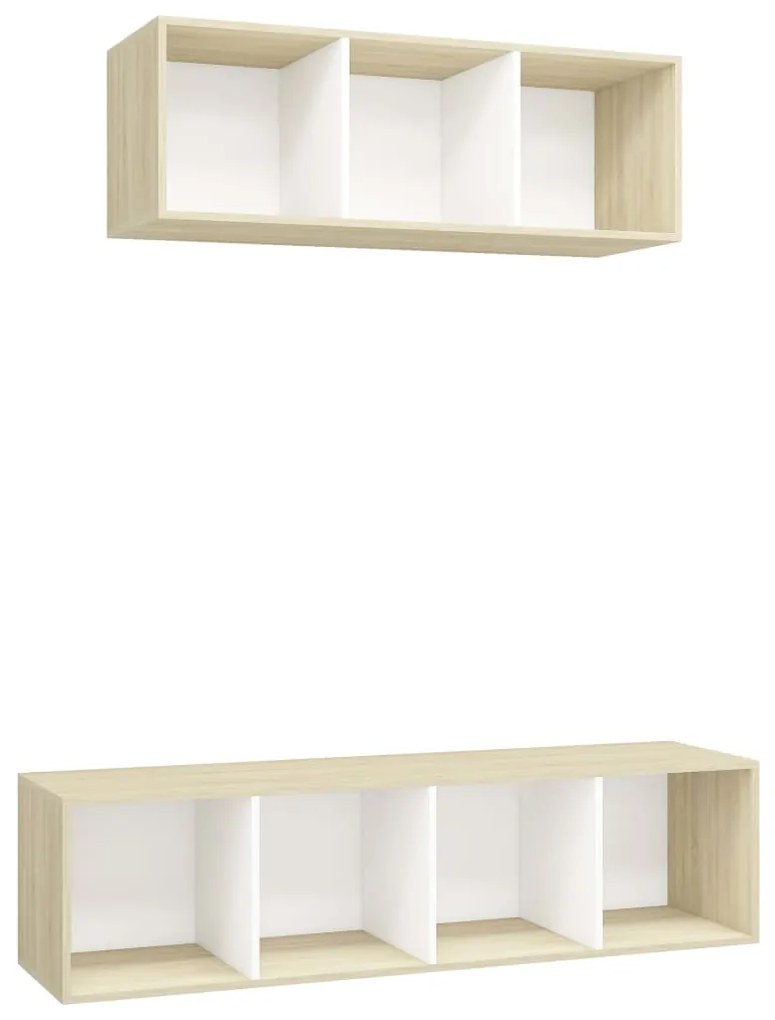 3079795 vidaXL Set dulapuri TV, 2 piese, alb și stejar sonoma, lemn prelucrat