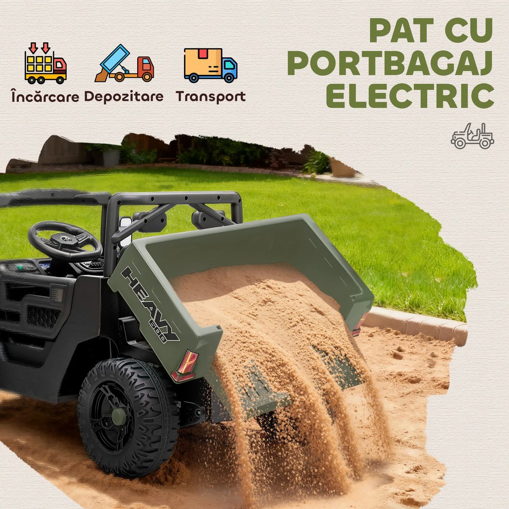 AIYAPLAY Mașină Electrică pentru Copii 12V cu Telecomandă, Suspensii, Portbagaj și Muzică, Vârsta 3-8 Ani, Verde | Aosom Romania