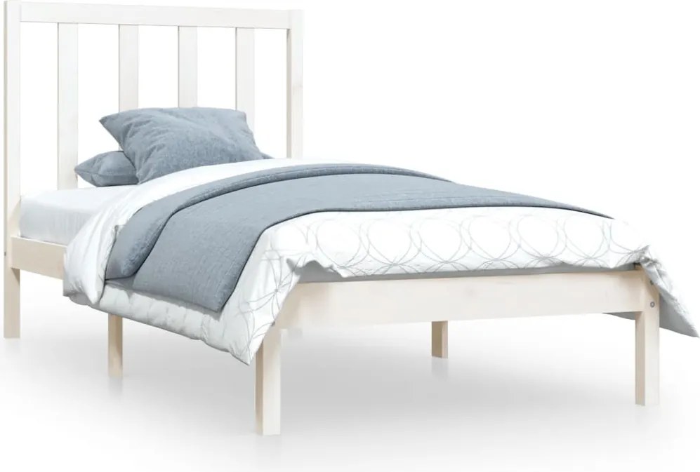 vidaXL Cadru de pat mic single, alb, 75x190 cm, lemn masiv de pin