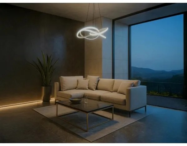 Lustră LED dimabilă suspendată pe cablu, 95W/230V, 3000-6500K, Ø57 cm + telecomandă