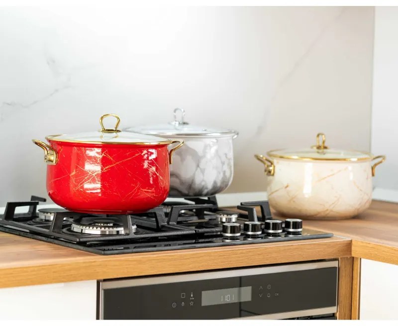 Resigilat: Oala Goldmann GM 8017-24W, 6.2 L, 24x15 cm, Email, Acoperire antiaderenta, Inductie, Alb/Marmură