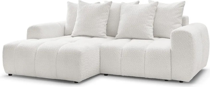 Colțar alb extensibil/cu spațiu de depozitare cu tapițerie din țesătură bouclé (cu colț pe partea stângă/cu șezlong) Roxelane – Bobochic Paris