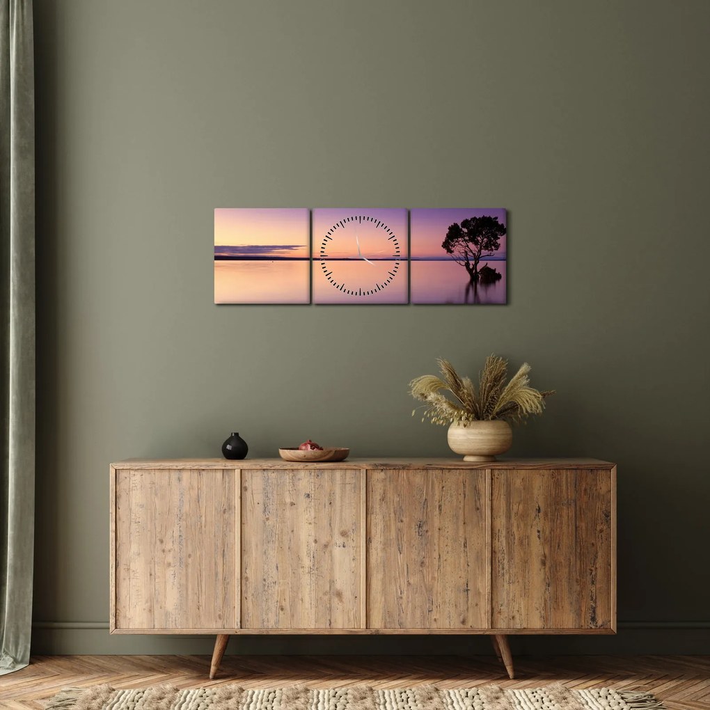 Tablou cu nivelul apei la răsăsrit de soare (cu ceas) (90x30 cm)