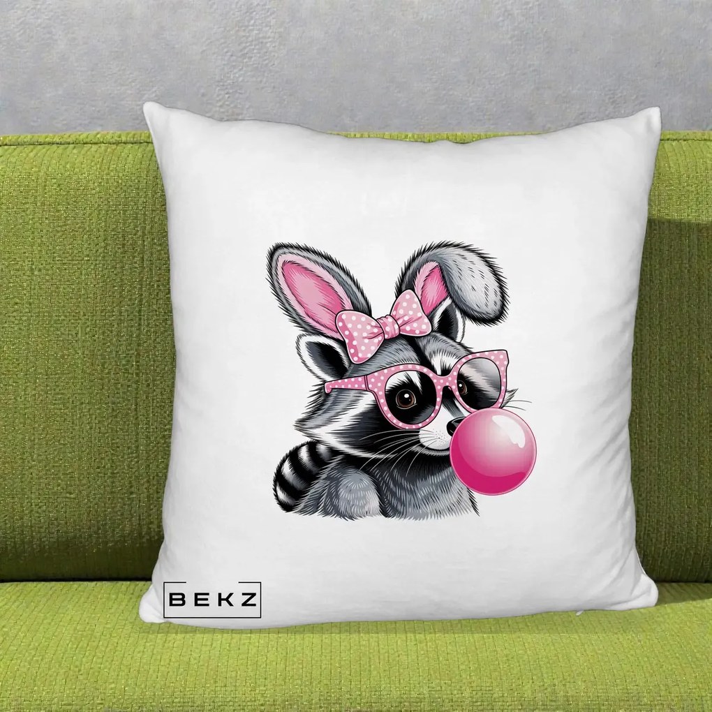 Perna Decorativa Raton cu Urechi de Iepure si Guma de Mestecat, 40x40 cm, Alb Pufos, Husa Detasabila, Perna Inclusa, BEKZ®