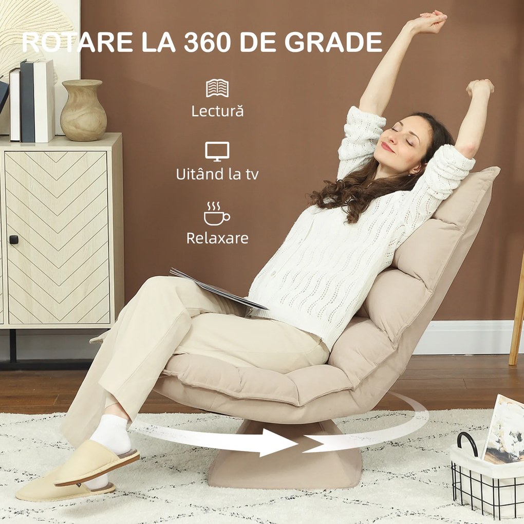 HOMCOM Fotoliu Relax Rotativ 360° cu Spătar Reglabil în 5 Poziții, Fotoliu de Podea cu Șezut Căptușit Gros în Material Textil cu Aspect de In, pentru Living, Lectură, 62x70x95 cm, Bej | Aosom Romania