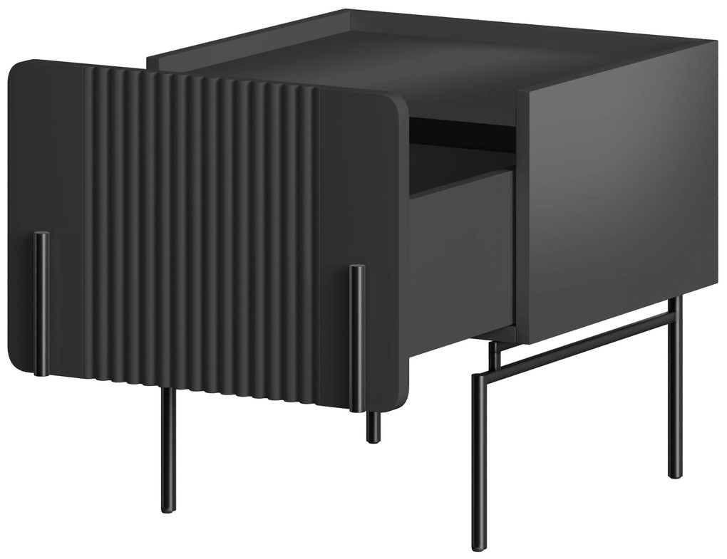 Noptieră Malmi 45 cm cu sertar - negru mat / picioare negre