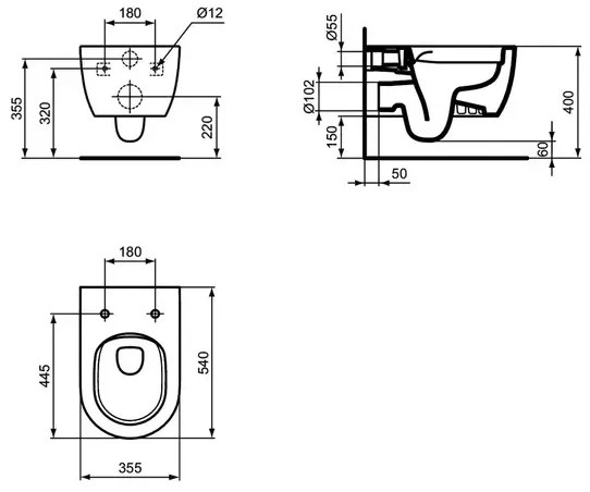 Vas WC suspendat Ideal Standard Atelier Blend Curve rimless alb lucios