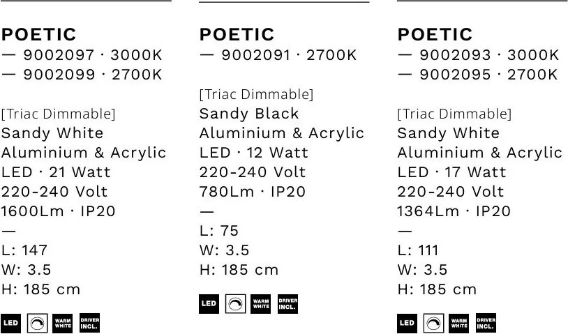 Lustra liniara cu 5 spoturi LED 3000K POETIC alb