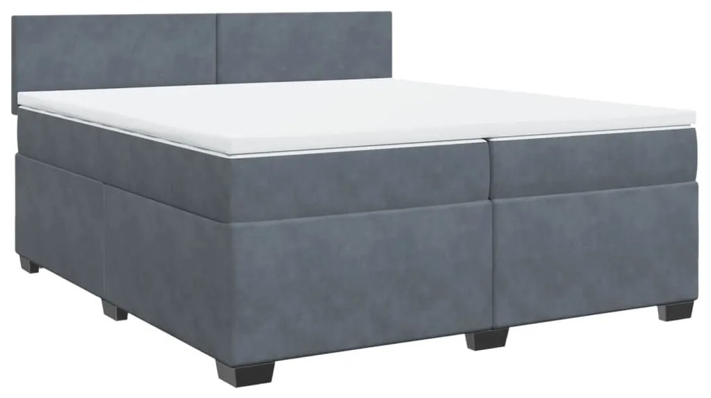 3286397 vidaXL Pat box spring cu saltea, gri închis, 200x200 cm, catifea