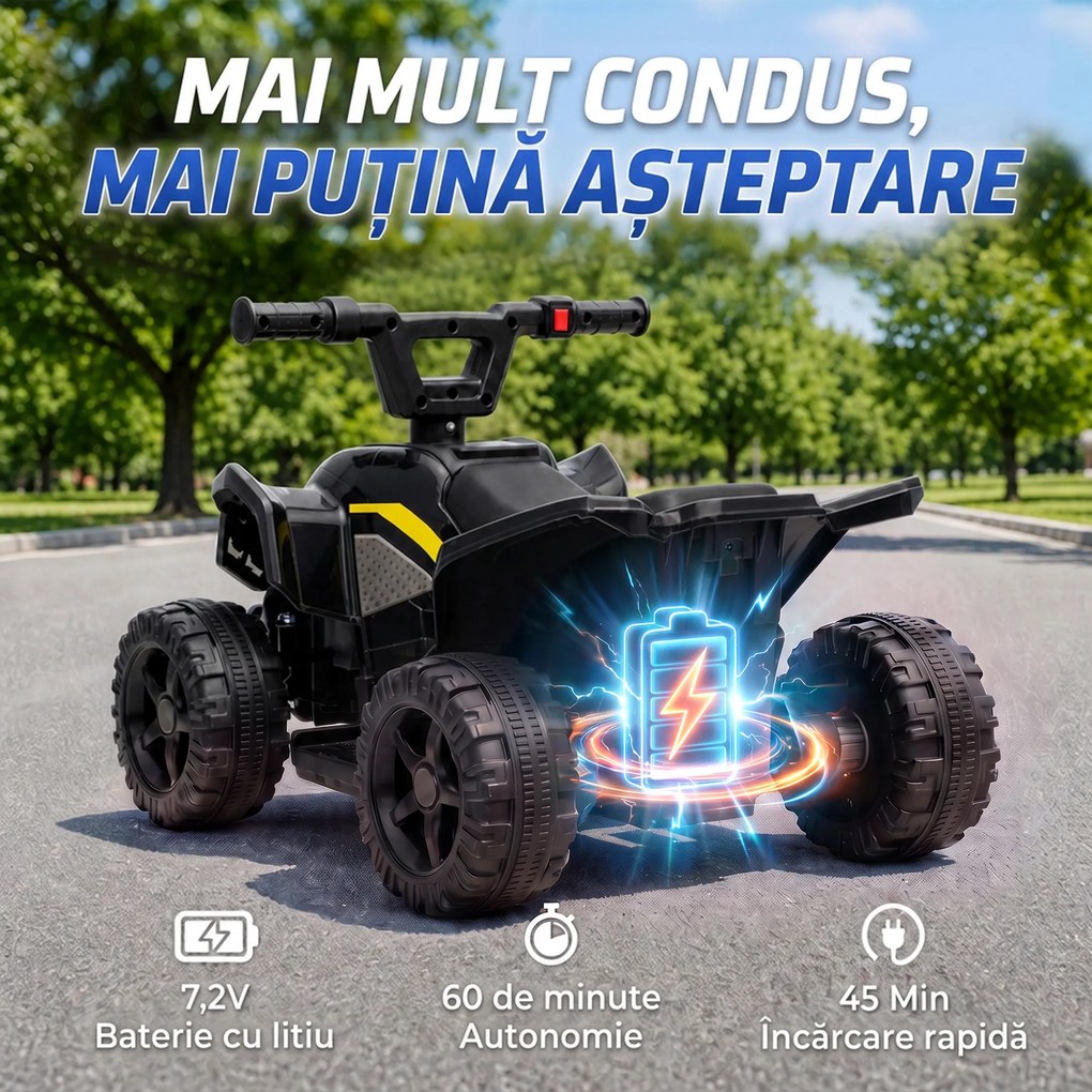 AIYAPLAY ATV Electric pentru Copii 18-48 Luni, 6V, 2 km/h, Sarcină 25 kg, Negru | Aosom Romania