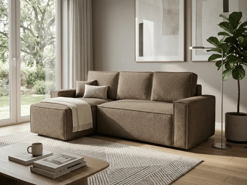Canapea extensibila de colt SMART BOUCLE, bej inchis, reversibila, 232x143 cm