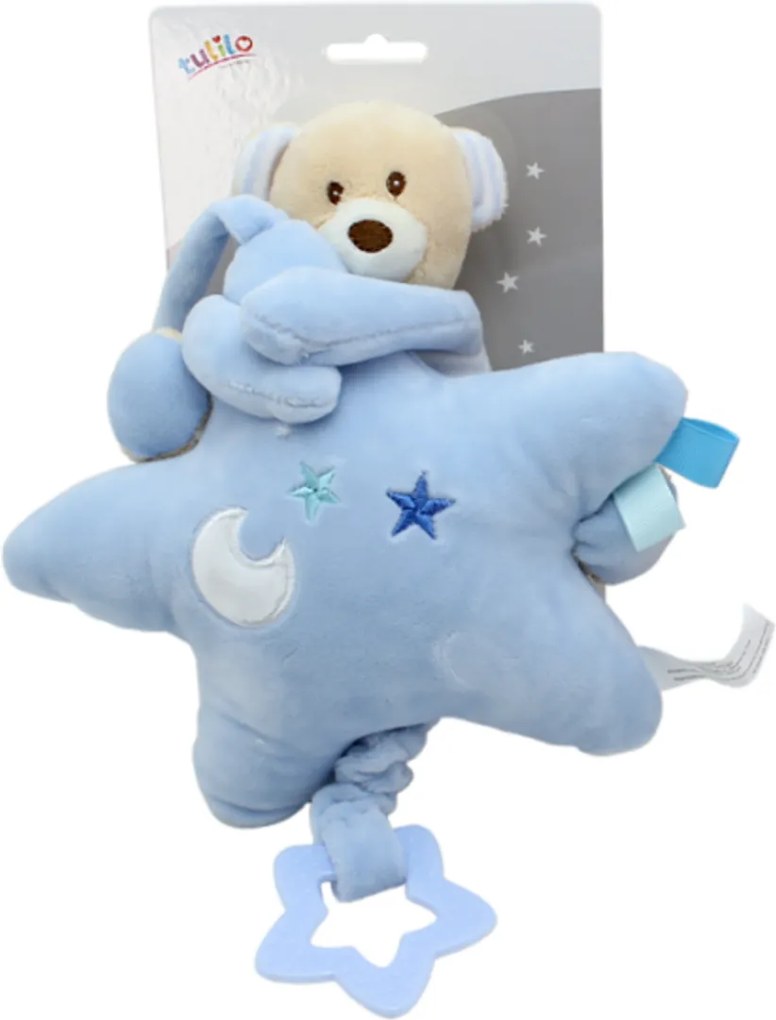 Jucărie Agățată cu Melodie Tulilo, Ursuleț cu stea, 22 cm - albastru