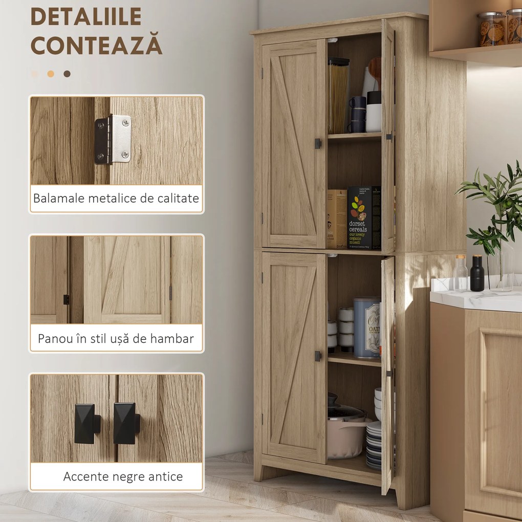 HOMCOM Bufet Elegant cu 4 Uși și Rafturi Ajustabile, Design Natural, 80x40x182 cm | Aosom Romania