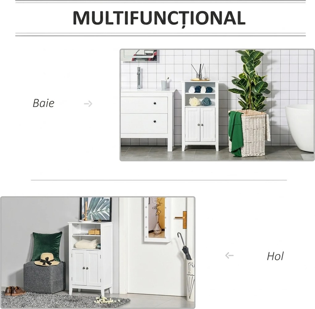 Kleankin Dulap Baie cu Rafturi Reglabile, Design Rezistent la Umiditate și Anti-Inclinare, 50x30x93 cm, Alb | Aosom Romania