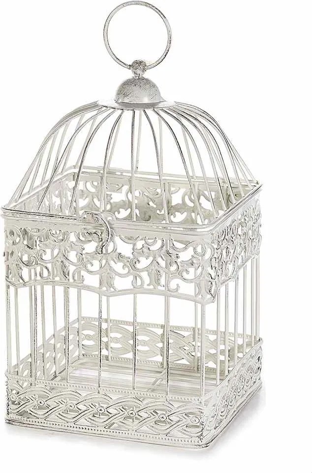 Colivie metal alb patinat suspendabila Emily 18 cm x 18 cm x 34 H