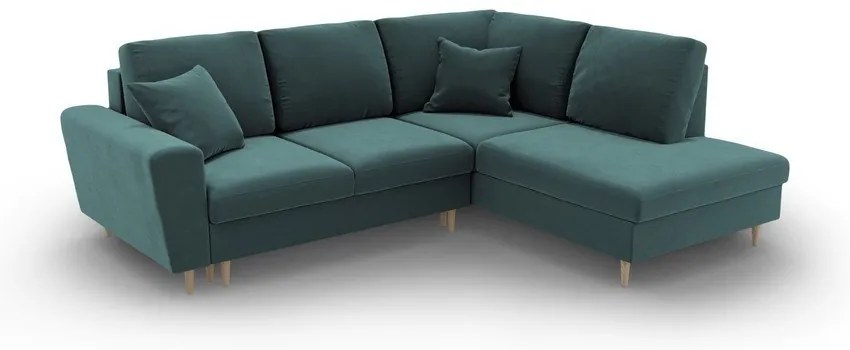 Colțar petrol extensibil, cu spațiu de depozitare cu tapițerie din catifea (cu colț pe partea dreaptă-în formă de ”L”) Kyoto – Cosmopolitan Design