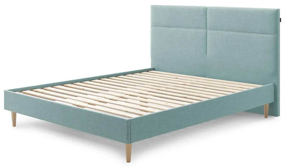 Pat matrimonial 180x200 cm turcoaz tapițat cu somieră Elyna – Bobochic Paris