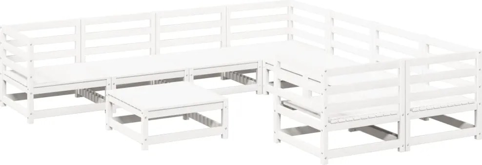 vidaXL Set canapea de grădină, 9 piese, alb, lemn masiv de pin