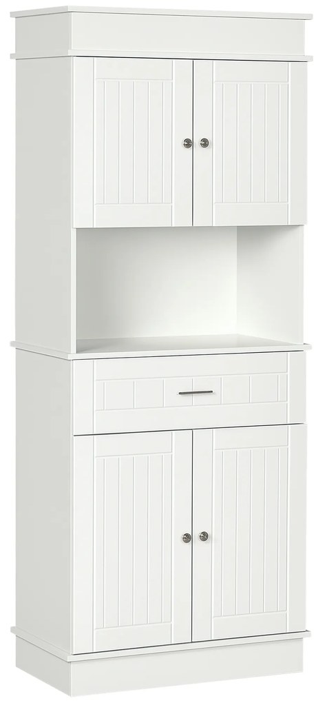 HOMCOM Bufetă de Bucătărie Aramărie de Bucătărie contemporană Multi-Rangement 4 Uși sertar Glisant și Blat de Lucru dim. 74L x 39l x 183H cm Lemn Alb | Aosom Romania
