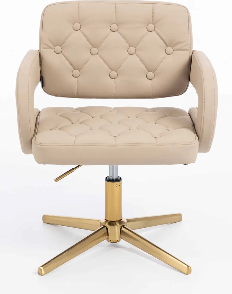 HR8403CROSS Scaun Crem Piele Ecologica Premium Soft cu Bază Aurie