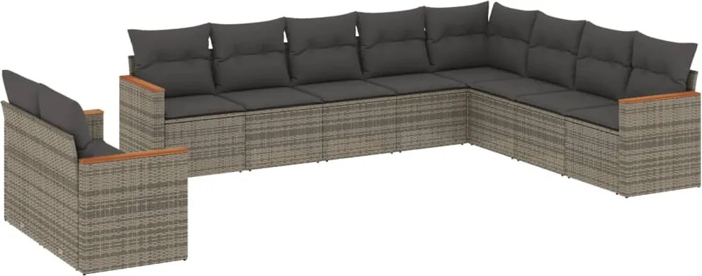 vidaXL Set mobilier de grădină cu perne, 10 piese, gri, poliratan