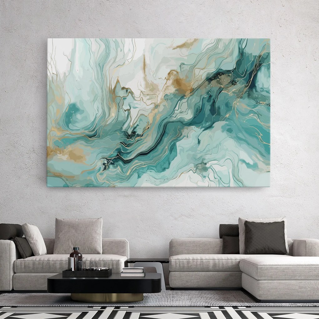 Tablou Canvas, 70x100cm, Dormitor si Living, Feng Shui, Apa, Green Gold Water